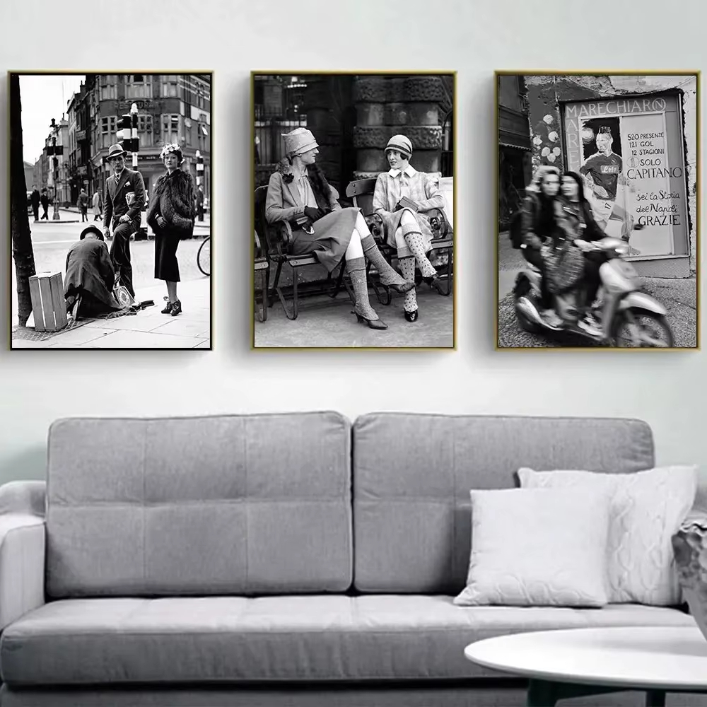 Italy Fashion Street - Stampa fotografica vintage in bianco e